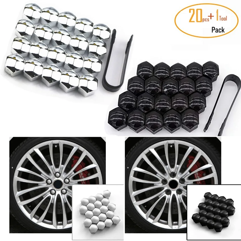 20pcs 17mm Wheel Lug Nut Center Cover Caps + Removal Tool for Golf Passat Cabrio Audi A1 A3 A4 Q5 Q7 TT Car Tire Screw T39  (2)