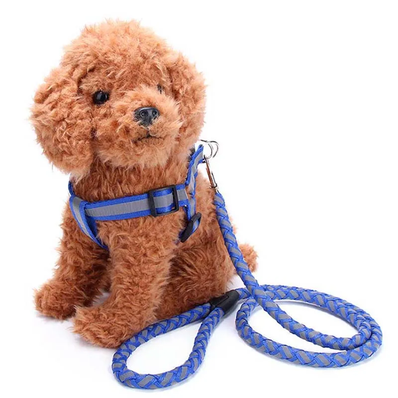 

nylon Reflecting dog Harness set small medium sized dogs puppies Pet articles Pet reflective braided leash dog chain chest strap