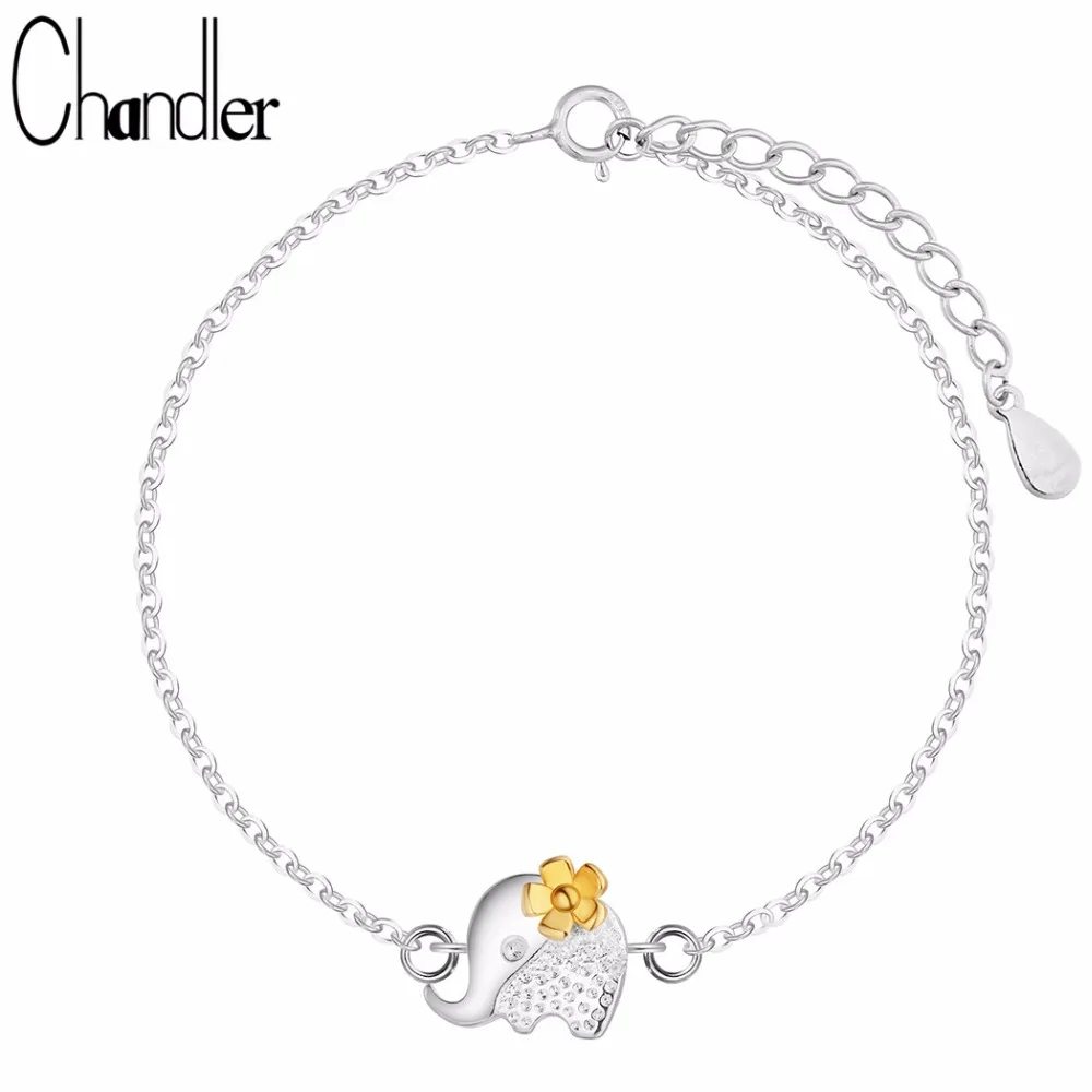 Chandler New 925 Sterling Silver Cute Baby Elephant Bracelet & Bangles Women Flower Fine Jewelry Brincos S925 For Daughter Gift
