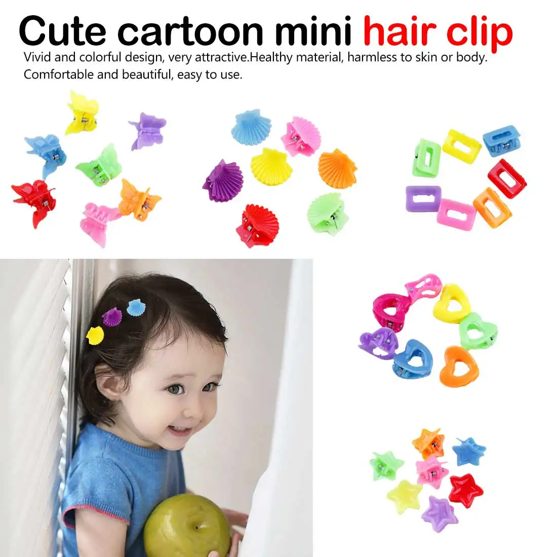 

Hair Clip Star Candy Color catch clip Hot Sale Heart 10PCS/Lot Korean Hair Claw Hair Accessories Kids Butterfly Girls