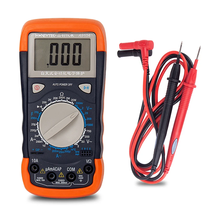 

Palm Size Multimeter Digital Module A910A Professional Electrical Handheld Tester ESR Meter Ammeter Multitesters With Set Probes