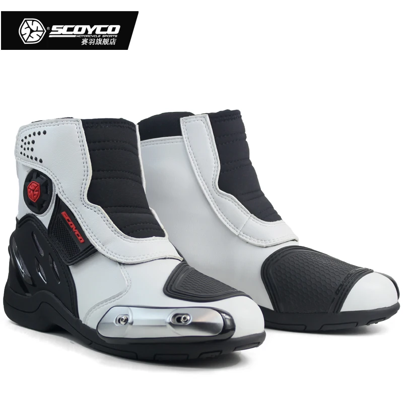 Scoyco moto rcycle; кожаные ботинки из микрофибры; bota moto; обувь для гонок по бездорожью; ботинки с защитной экипировкой; Байкерская обувь; MR002 - Цвет: Белый