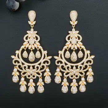 

ModemAngel Brand White Gold Color Water Drop Tassel Cubic Zirconia Stones Long Elegant Vintage Party Earrings For Women