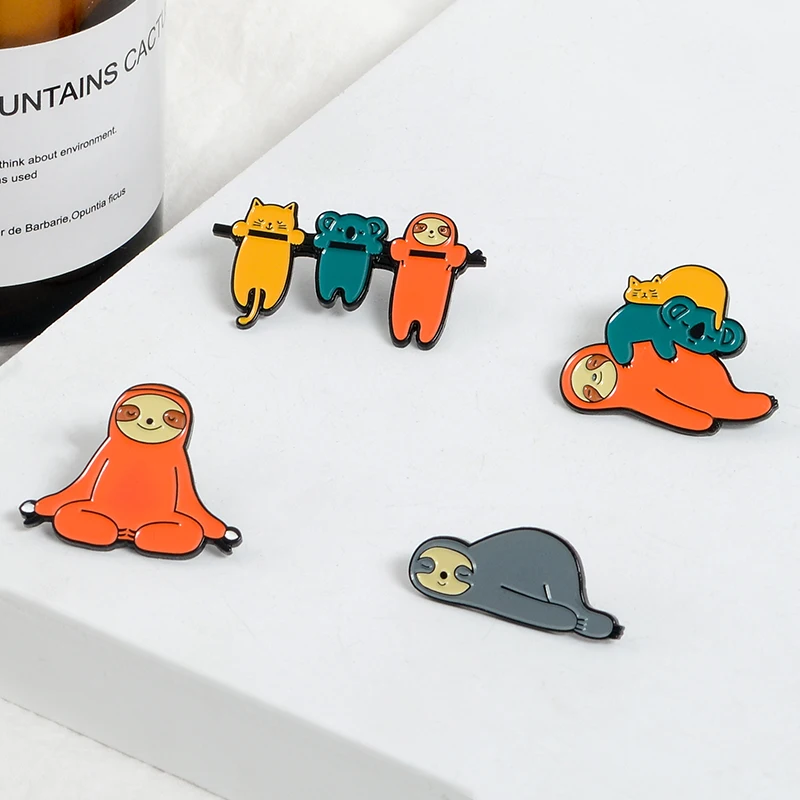 

Sleepy Yoga Funny Smile Sloth Lazy cat koala pin Colorful Animal Designable lapel pins Badges Brooch Jewelry Gift for kids girl