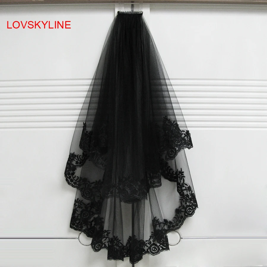 Черные Свадебные вуали с гребнем кружева два слоя тюлевой короткий Свадебный вуаль аксессуары для Хэллоуина вечерние платья
