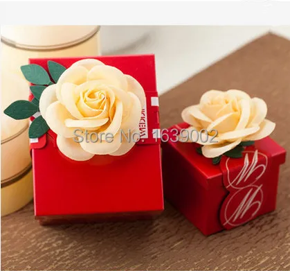 Горячая красная коробка для свадебных сувениров с цветком жестяная, для конфет Подарочная коробка 50 шт./партия