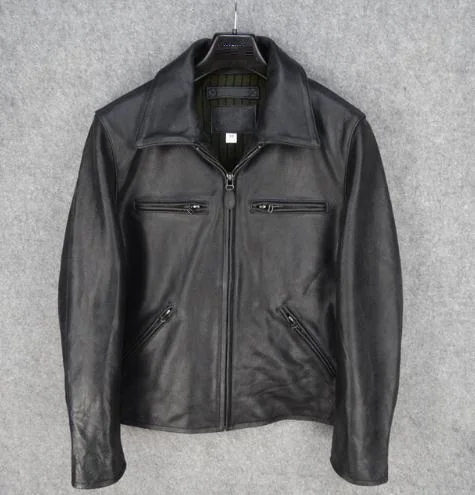 Free shipping.Classic mens leather jacket.genuine leather motor coat.man cowhide quality clothes,brand new vintage warm jackets genuine leather blazers Genuine Leather