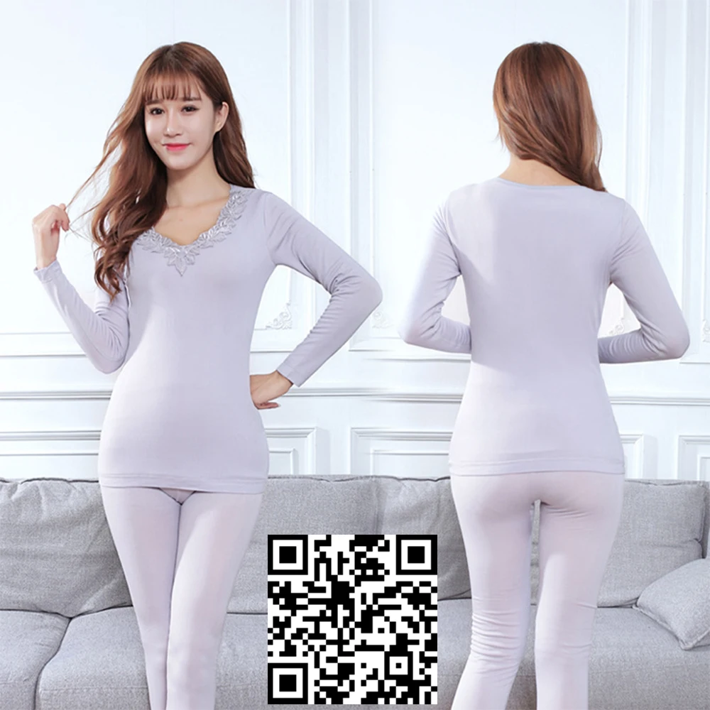 

2pcs Suit Women Thermal Underwears Tops+Pants sexy Slim Winter Warm Ladies Antibacterial Underwear Thermal Underwear Bottoms