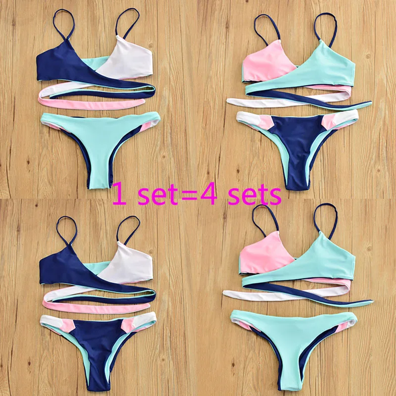 Pacento Bikinis Set Sexy Beach Swimwear Women Swimsuit Patchwork Bandage Bikini Push Up Bathing Suit Summer Maillot De Bain |