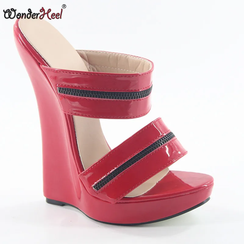 Wedge Défilé Wonderheel Plate Mode Fétiche Talon Ultra Femmes De Cm Sandales Brevet Pu Rouge Haute forme Sur Slip 18 Sexy aq7q1xE