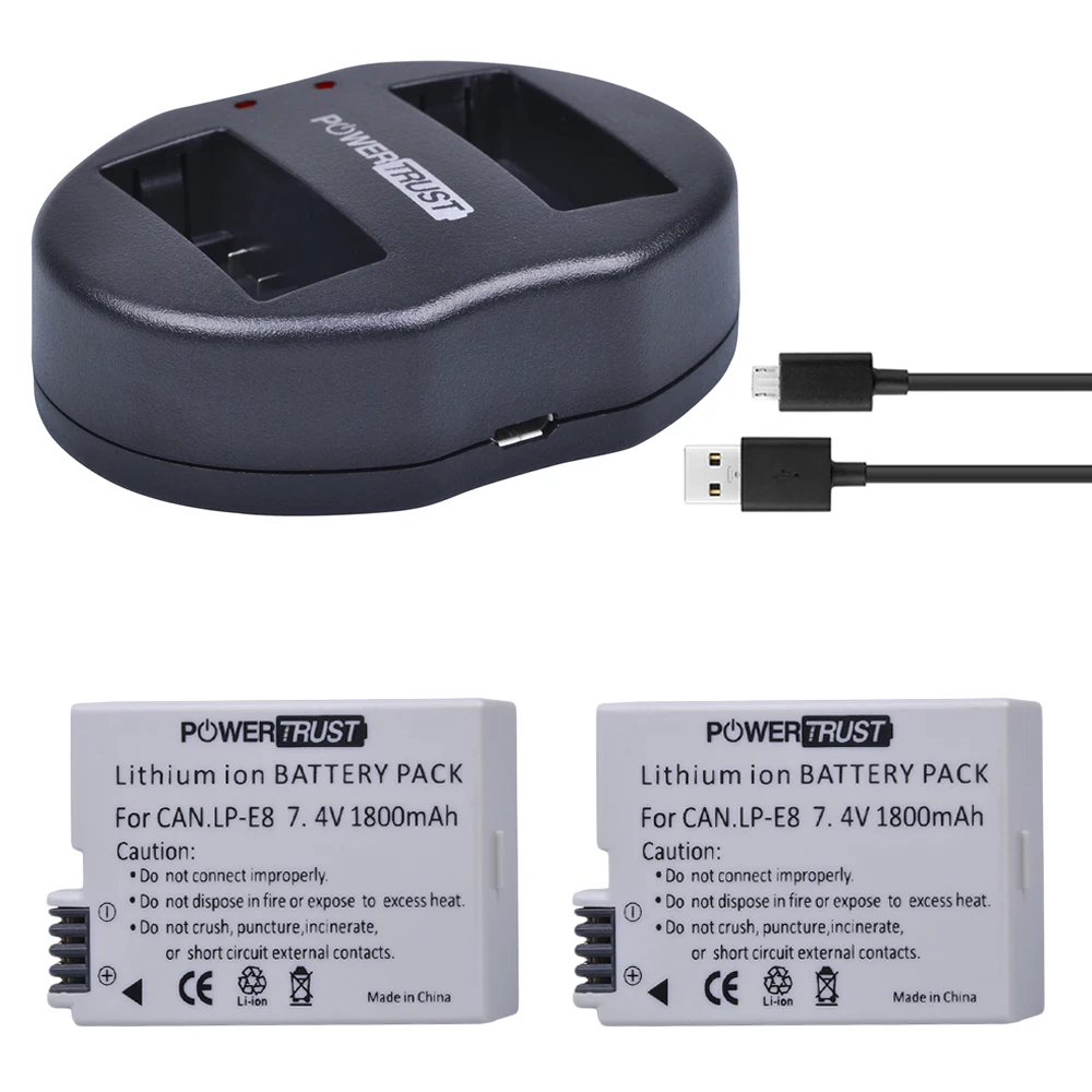 Аккумулятор PowerTrust 2 шт. на 1800 мА · ч с двумя USB портами для Canon EOS 550D 600D 650D 700D Rebel T2i T3i