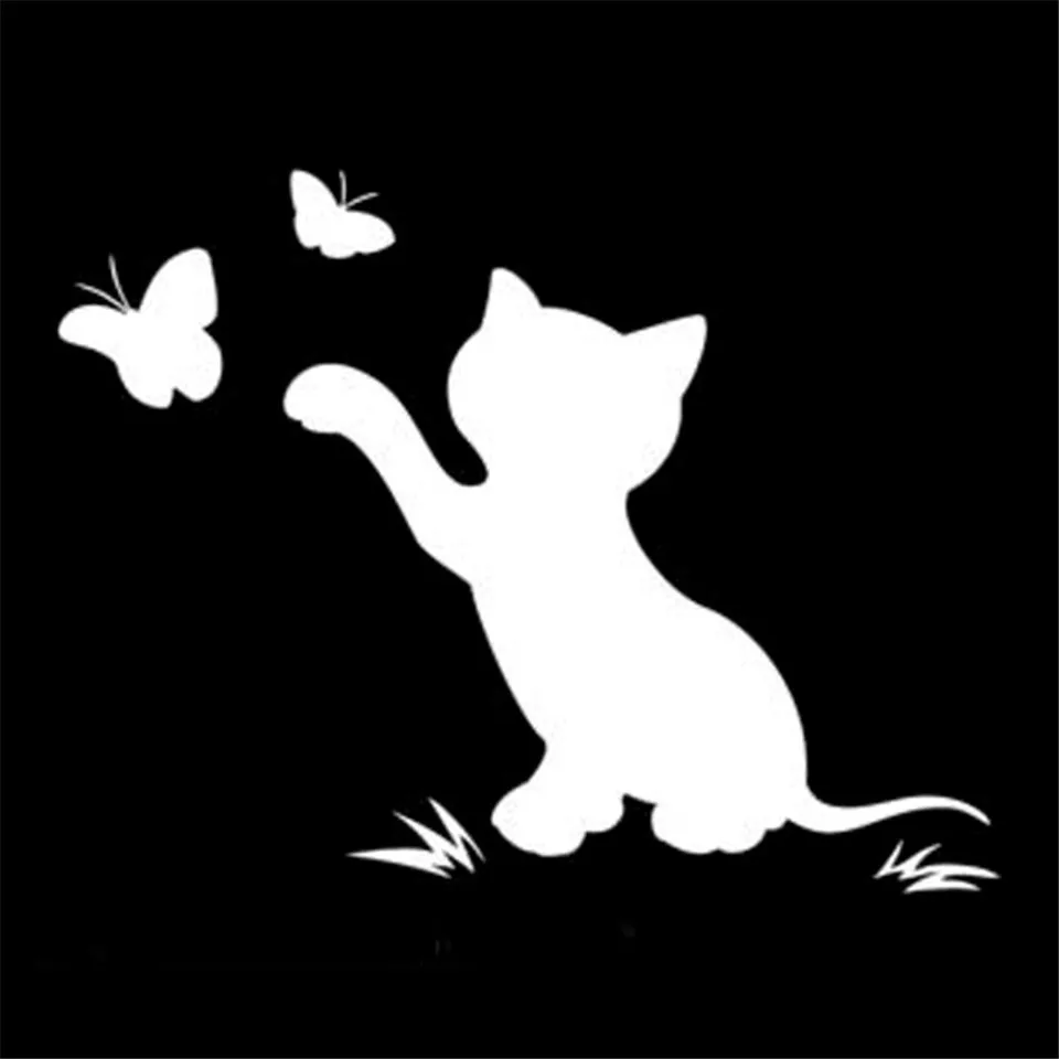 16.8cm12.9cm Cat Butterfly Fashion Decor Car Sticker Vinyl Decal BlackSilver  (6)
