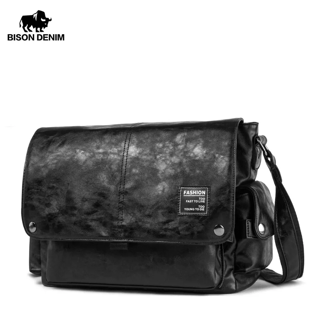

BISON DENIM Leather Crossbody Bag Men Big Capacity PU Messenger Bags Male Men Fashion Casual Travel Male Satchels Bags N2830