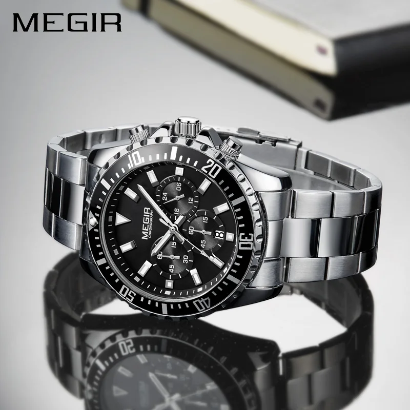 

MEGIR Watch Men Fashion Sport Quartz Clock Mens Watches Top Brand Luxury Full Steel Business Waterproof Watch Relogio Masculino