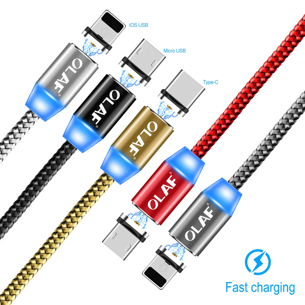 OLAF светодиодный магнитный usb-кабель для iPhone X, Xr, Xs, Max, Micro USB кабель type-c, быстрый Магнитный usb-кабель для зарядки samsung S9, Xiaomi