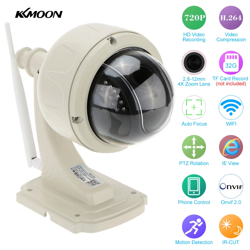  KKmoon H.264 HD 720P WiFi IP Camera Outdoor PTZ 2.8-12mm Auto Focus Wireless PTZ Security Camera Video Surveillance CCTV Camera 