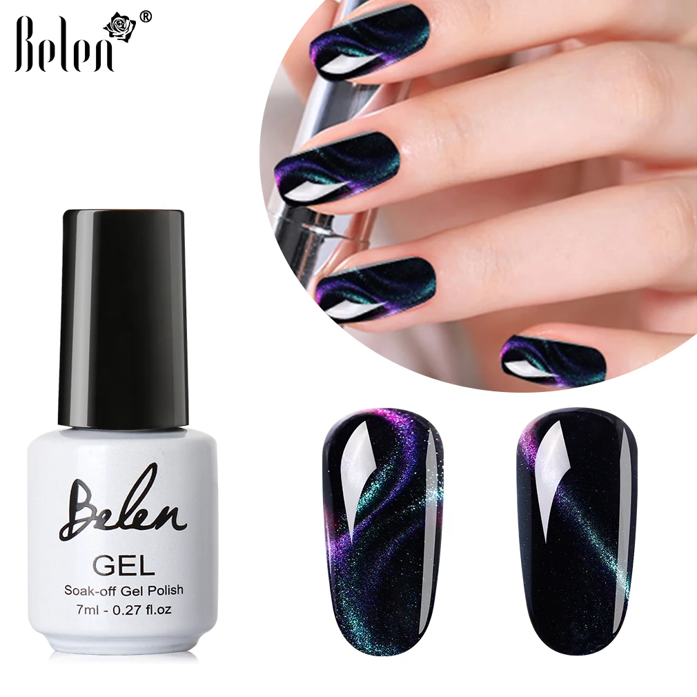 

Belen 7ml Chameleon Magnet Cat Eyes Nail UV Gel Polish Need Black Color Cat Eye Magnet Basel Top Long Lasting Varnish Lacquer
