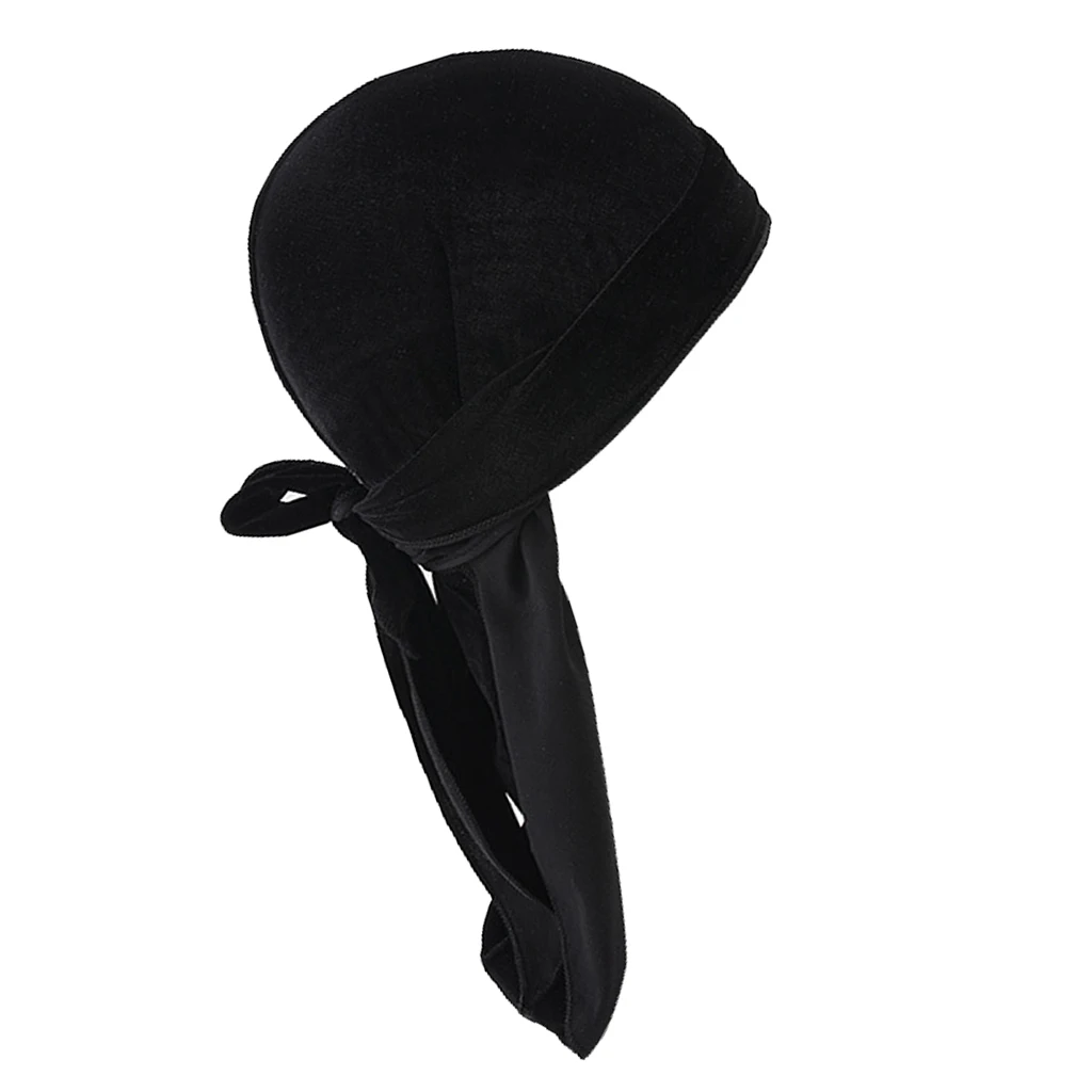 Women Men Long Tail Plain Velvet Bandana Turban Hat Durag Headwear Pirate Cap Head Wraps