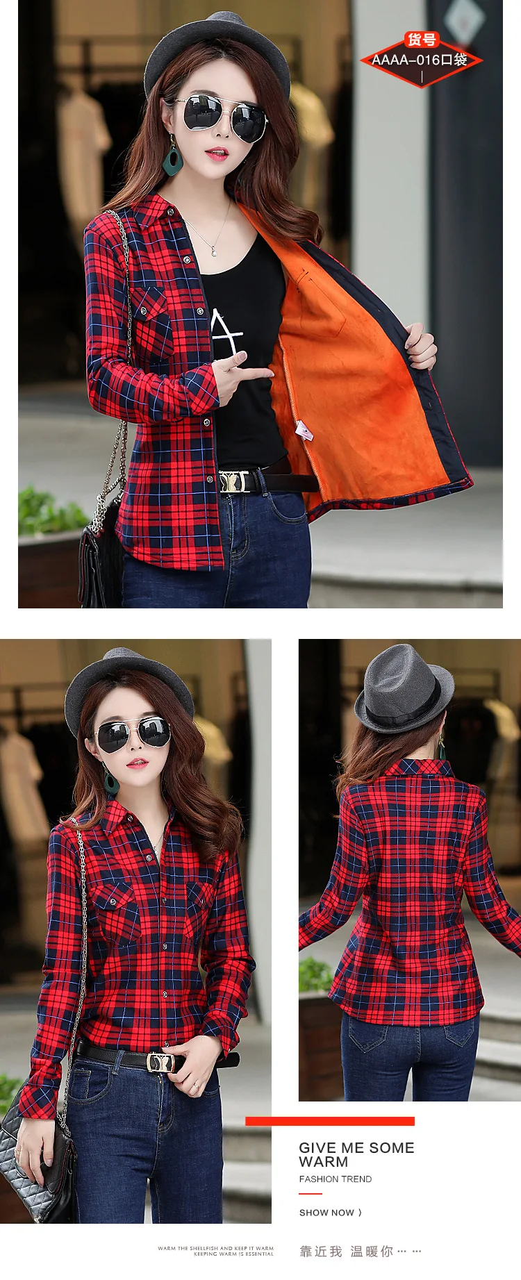 4XL Velvet Warm Women's Plaid Shirt Female Long Sleeve Tops Plus Size Winter Pockets Check Blouse Blusas Femininas Chemise Femme long sleeve tops