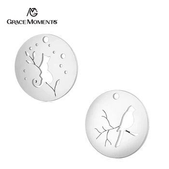 

30pcs/Lot 316L Stainless Steel Charms Hollow Cat in the tree Charms Pendants for Jewelry Making Bracelet DIY Handmade Accessory