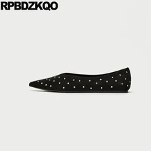 Кристалл бриллиант Остроконечные горный хрусталь Runway замша знаменитость большой размер марка платье черный Дизайнерская обувь женская роскошь плоские европейская Мода красивая последние весенняя осень отправка