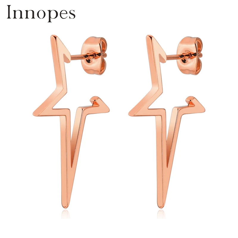 

Innopes korean creative design gold star earrings individuality geometric irregular circle square stud earring for women man