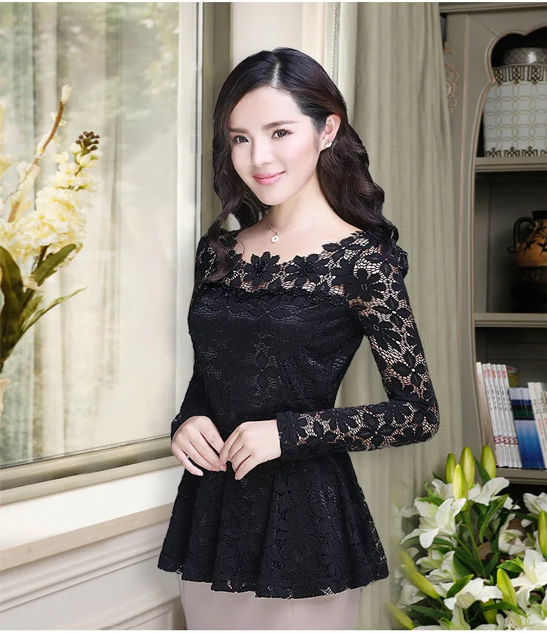 women's shirts & tops Fashion women tops Women Ruffles blouse Long sleeve Lace Shirt Blusas Femininas Blouses & Shirts plus size 5XL black long sleeve top