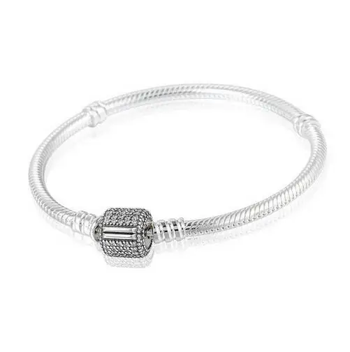 

Women with Cubic Zirconia Micro Pave Clip Clasp 925 Sterling Silver Snake Charm Bracelets Fits European Brand Beads YL015