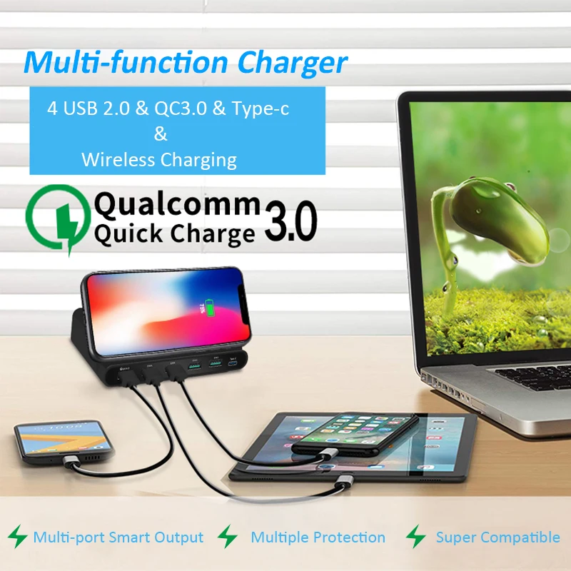 Qi беспроводное зарядное устройство 10 вт USB зарядная станция быстрая зарядка 3 0