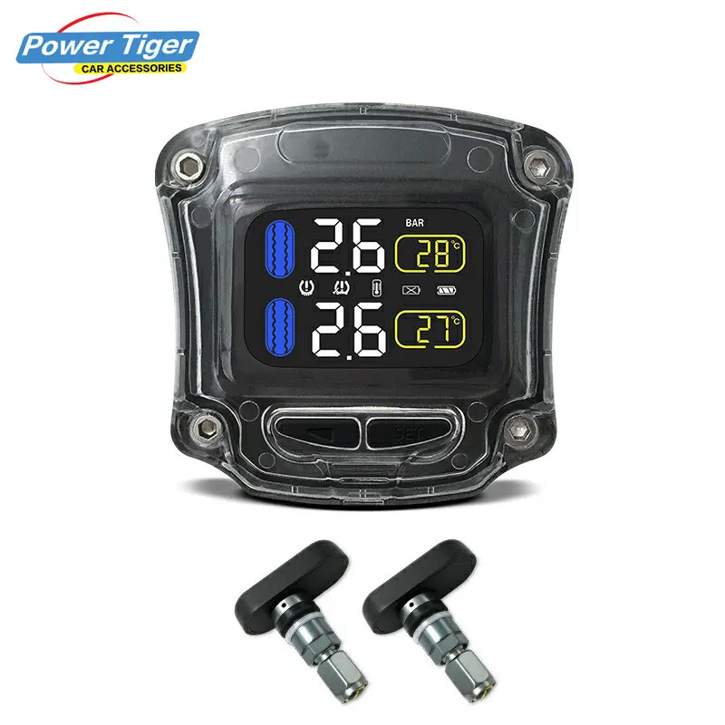 

Universal 2 External Internal Sensors Wireless Motorcycle TPMS Tire Pressure Monitoring System Real Time LCD Display
