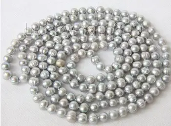 

Genuine baroque 50" 9-10mm Gray Freshwater pearls necklace e2058