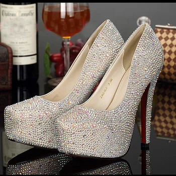 

Romantic Gold Champagne Color White Silver High Heel Rhinestone Wedding Shoes Gorgeous Bridal Shoes Anniversary Party Shoes
