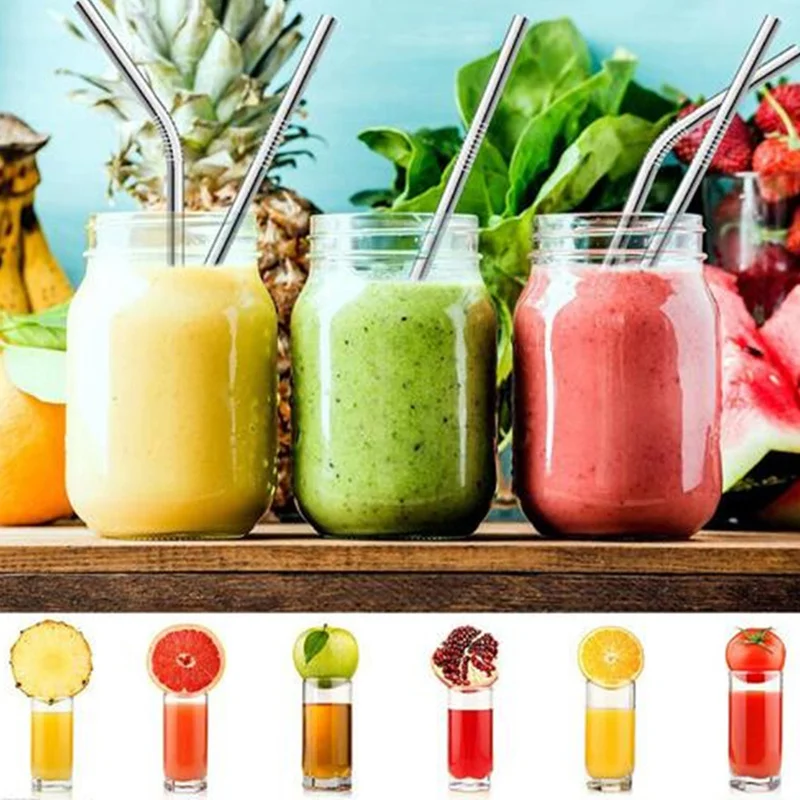 

Stainless Steel Drinking Straws Reusable Colorful Metal Straw with Cleaner Brush for Home Party Barware Kicthen Accessories