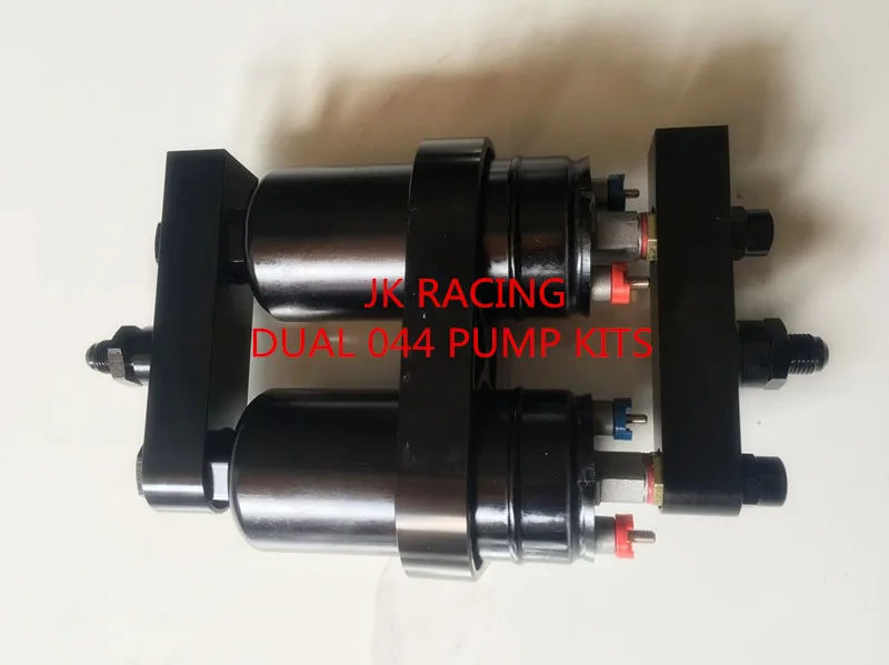 

EXTERNAL HIGH FLOW FUEL PUMP SET w/ MOUNTING BRACKET & INLET OUTLET MANIFOLDS BLACK 044