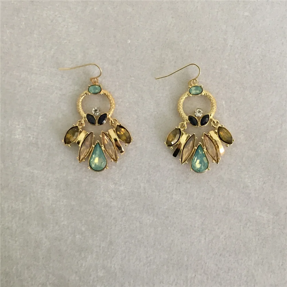 

FASHION JEWELRY PRETTY GOLD COLOR PLATING COLORFUL STONE LOVELY DROP EARRINGS