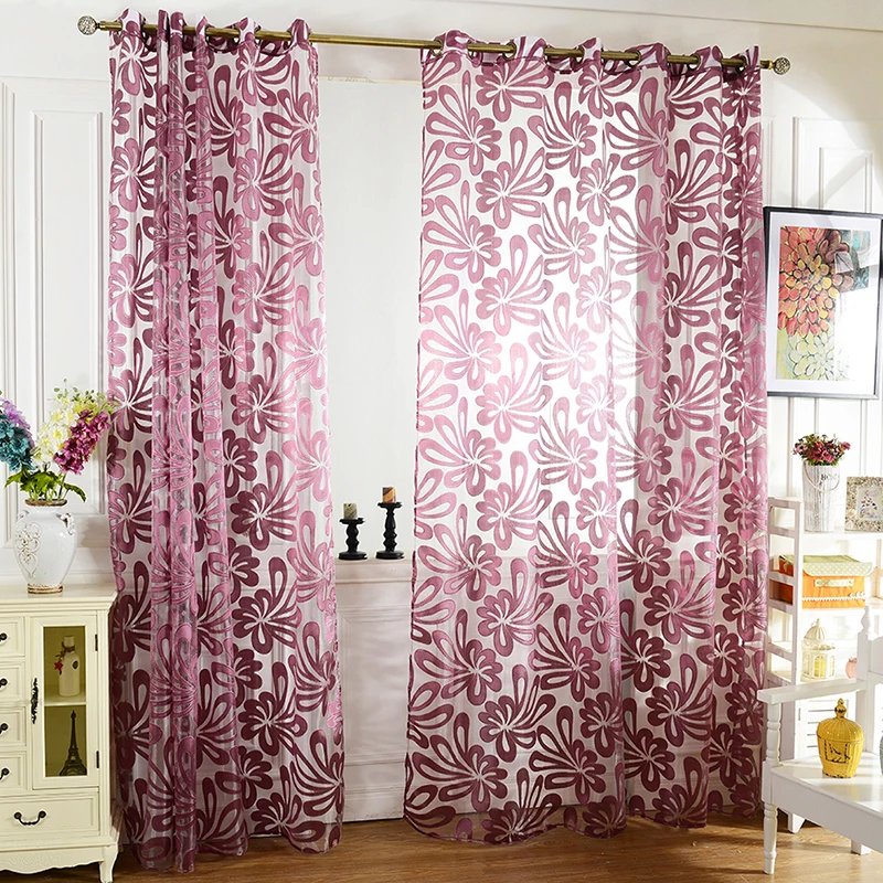 

Burnout Flower Embroidered French Window Curtain Bedroom Flower Curtains fabric Tulle Sheer Drapes Blinds for Living Room