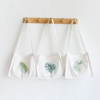 

NEW Magnetic Snap Cotton Canvas Eco Shoulder Bag Cross Body Messenger Print Green Leaf A-363
