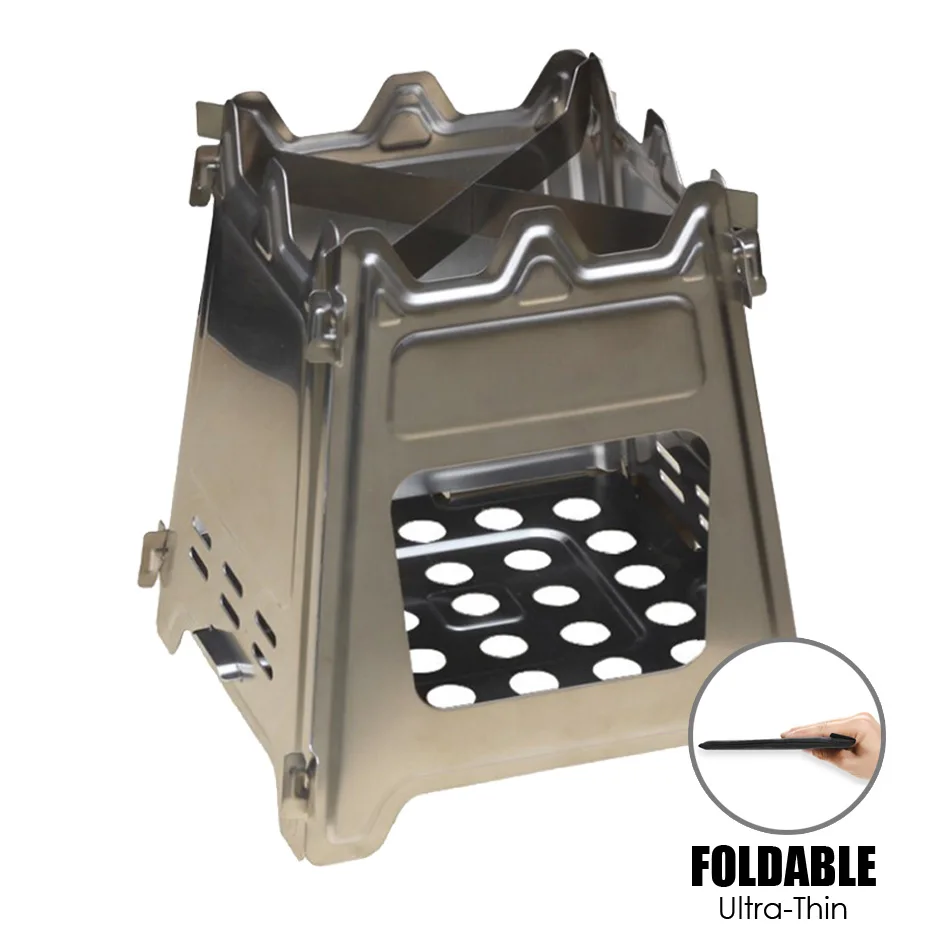 

Portable Wood Stove Camping Stainless Steel Foldable Fuel Firewood Alcohol Fogao Kamp Ocak Outdoor Cooking Camp Wind Shield