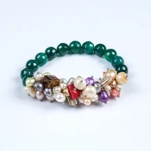 Подлинный натуральный кристалл agateYansiao 8-9 мм рядом круглый светильник фиолетовый пресноводный жемчуг браслет подлинный подарок подруге