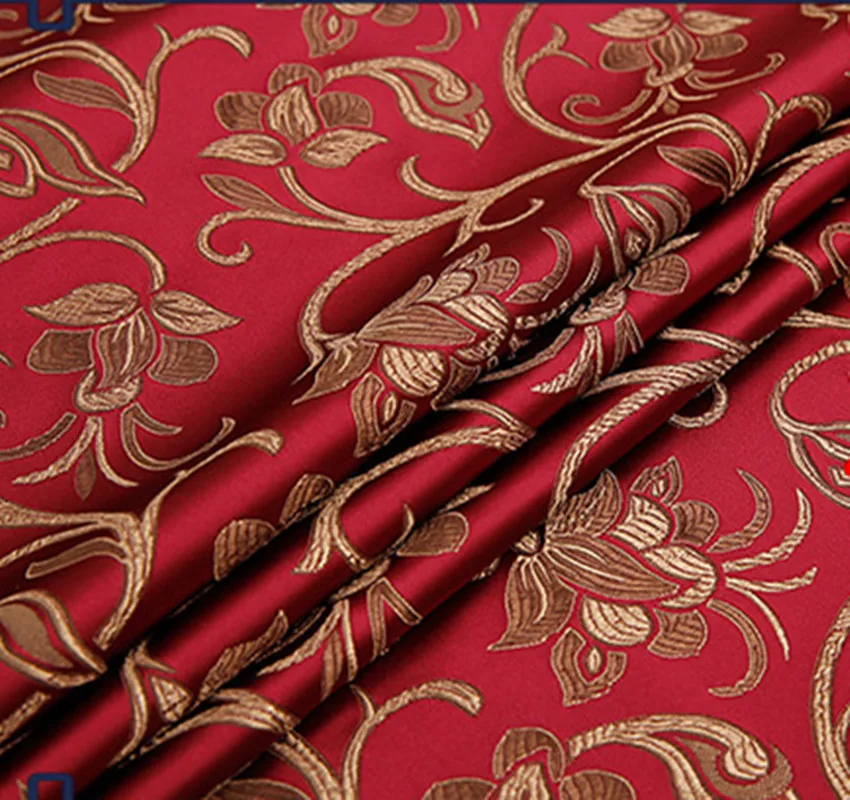 red retro floral Brocade Fabric Damask Jacquard Apparel Costume ...