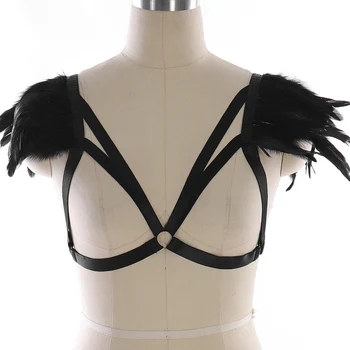 

Feather Epaulette Cage Harness Bra Chest Strap Crop Top Shoulder Wing Lingerie Belts Top Halter Bra Bondage Costume