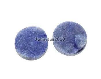 

14mm Sky Blue AB (No Hole) Druzy Quartz Ag-ate Flat Back Connector Round Cabochon Beads Jewelry 10 Pcs /Pack