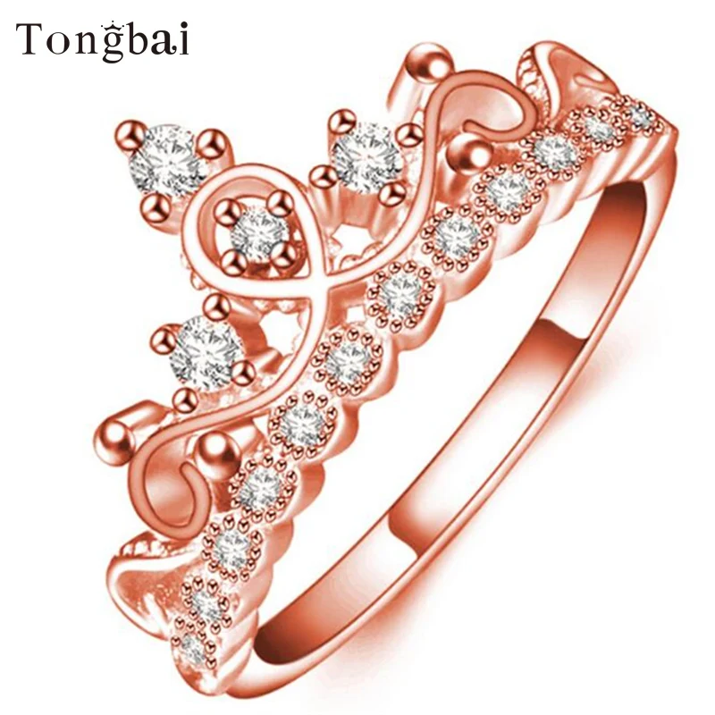 Tongbai 925 sterling Rings for Women Rose Gold Princess Tiara Royal