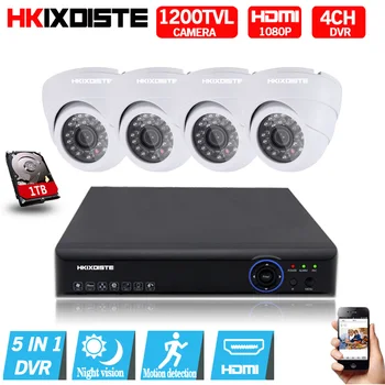 4CH 1080 P HDMI DVR 1200TVL 720 P HD Крытый безопасности Камера Системы 1 ТБ жесткий диск 4 канала CCTV DVR комплект nihtvision Камера комплект