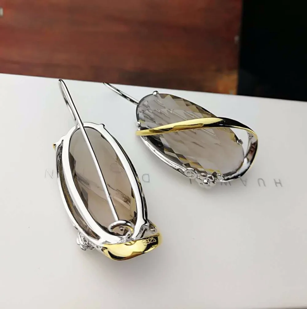 L & P 2018 новые модные настоящие серебряные серьги из дымчатого кварца для леди