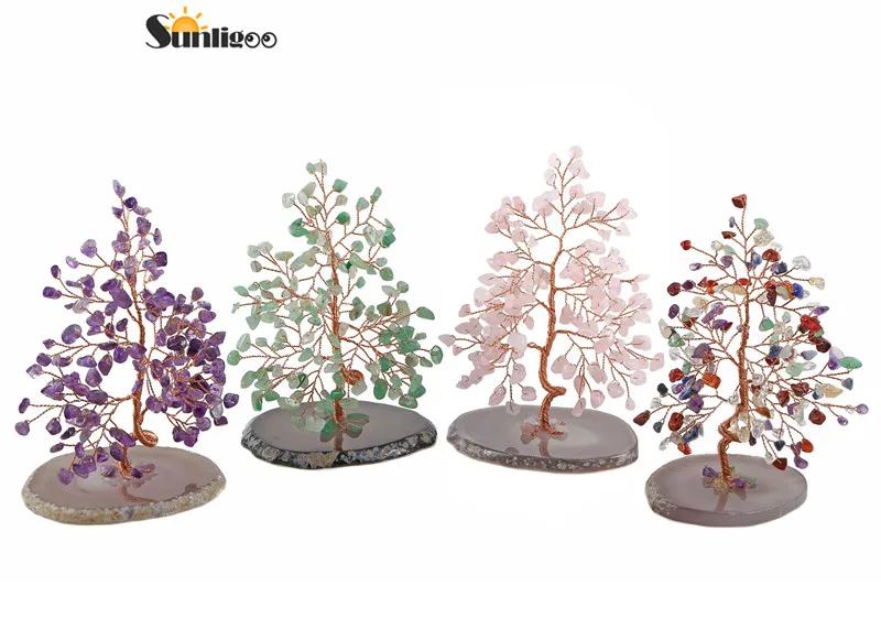 Kaufen Sunligoo Neue 7 Chakra Kristall Fiel Steine Baum des Lebens mit Natürlichen Achat Basis Geld Baum Feng Shui Ornament Dekor 5,12 6,29\