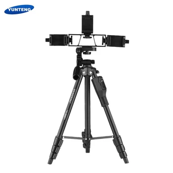 

YUNTENG 4-Section Tripod for Phone with 3 Phone Holders Telescoping Camera Tripod BallHead Remote Controller for Live Show Video