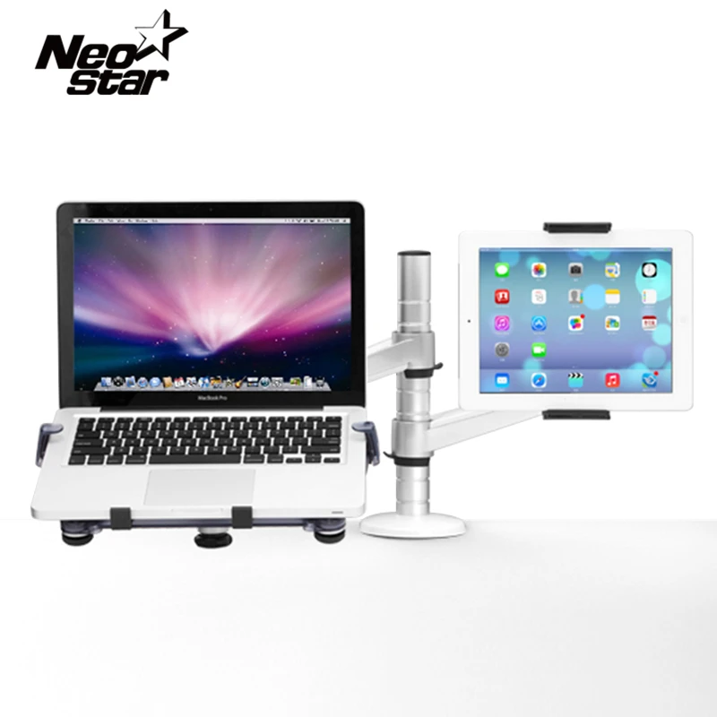 Universal 2 In 1 Two Arms Tablet Notebook Stand For IPad For Macbook 7-10 Tablets 10-15 Inch Notebook PC Laptop Bed Desk Holder