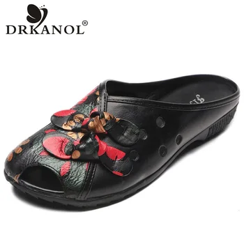 

DRKANOL 2020 Handmade Natural Genuine Leather Women Sandals Summer Flat Sandals Hollow Out Bowtie Ladies Slippers Big Size 35-43