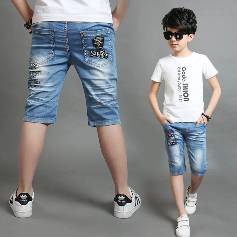 

Summer Children Denim Pants 2018 New Fashion Kids Baby Boys Casual Jeans Shorts Pants Cute Cartoon Letter Pattern 4-14 Years